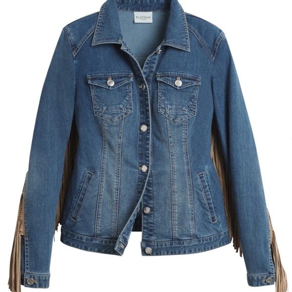 CHICO FRINGE jean jacket size 1 (M/8) - Picture 3 of 4